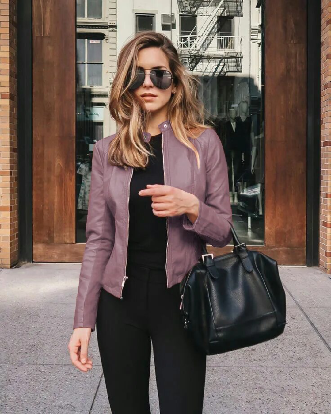 Long Sleeve Slim Solid Color Coat Light Purple S 