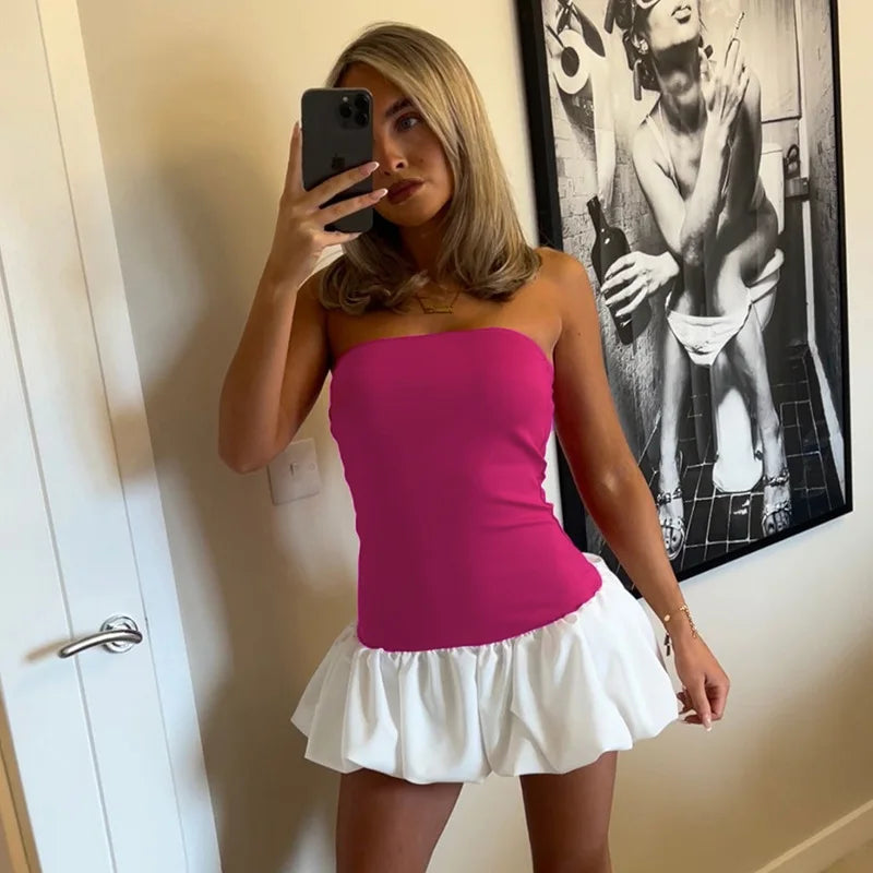 Slim fit sexy strapless bubble dress Red S
