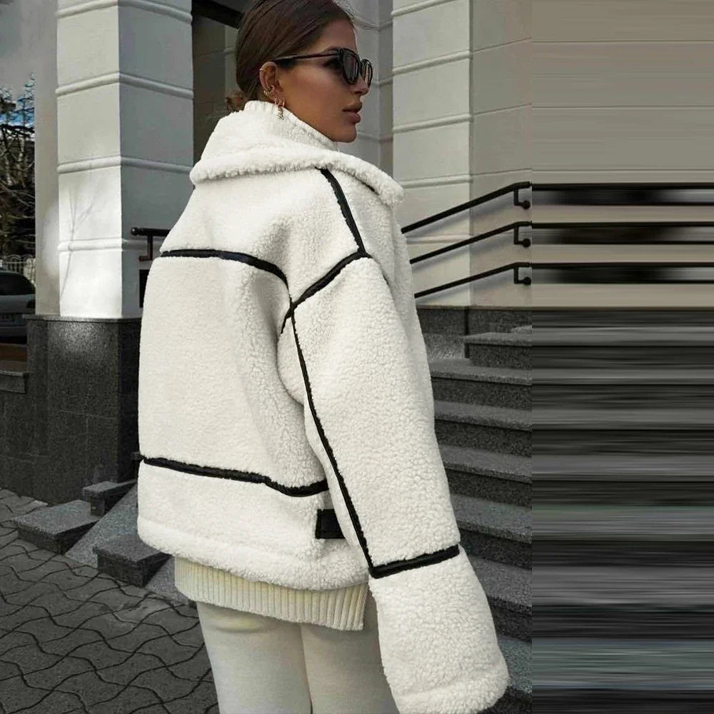 One Piece Faux Fur Plush Jacket Loose Thick Coat