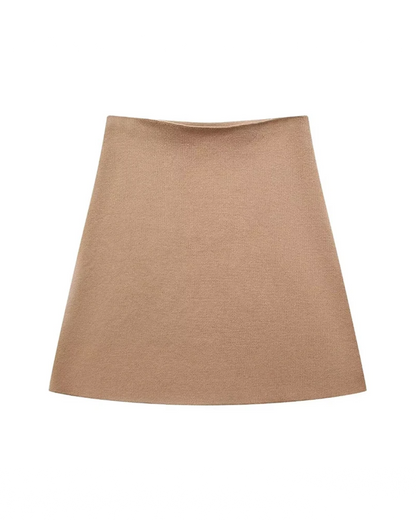 V-Neck Cardigan and High Waist Mini Skirts Brown Skirt M 