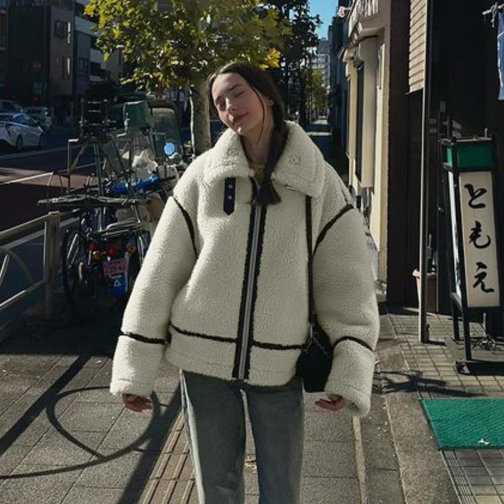 One Piece Faux Fur Plush Jacket Loose Thick Coat