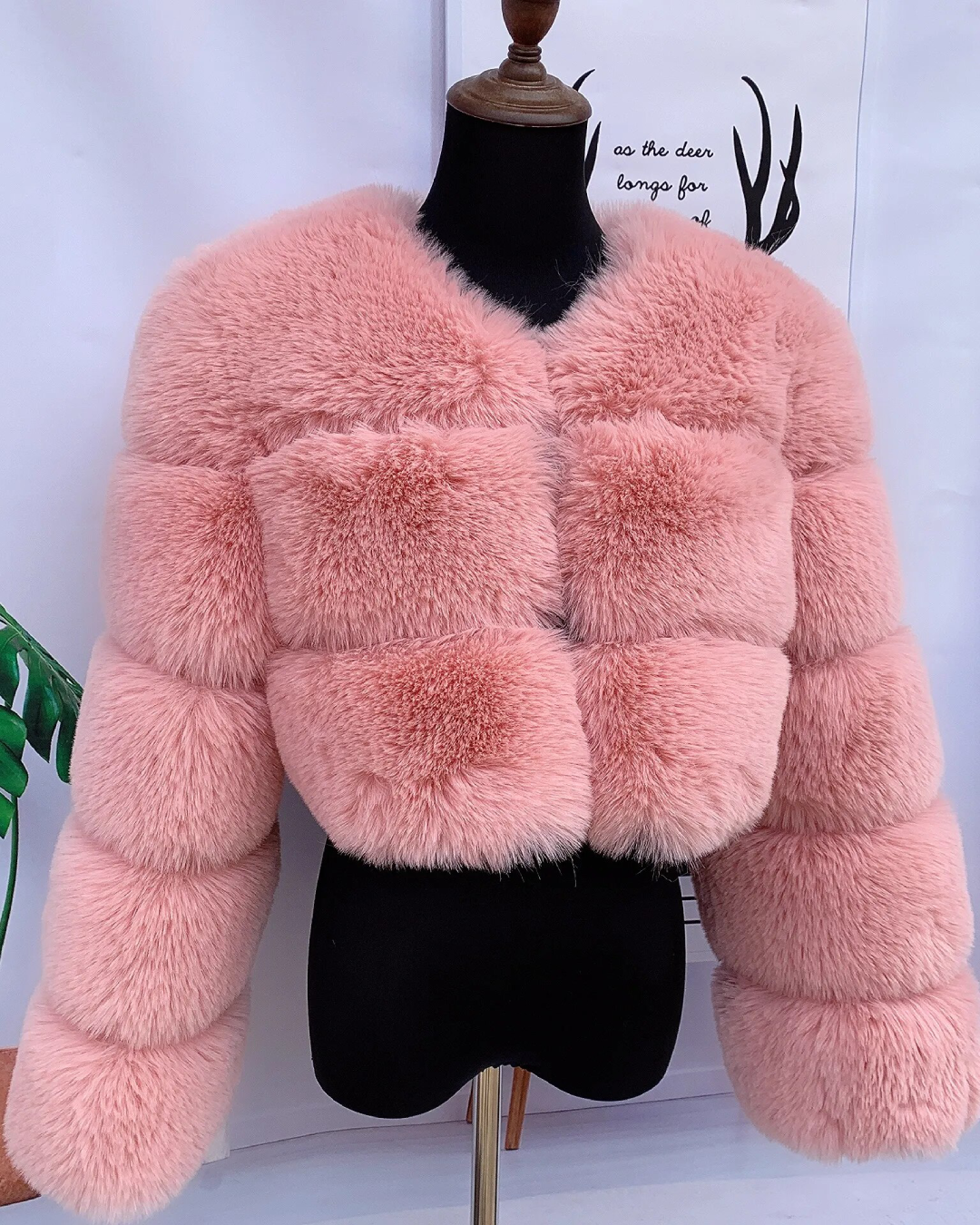 Faux Fur Thick Jacket Pink S 