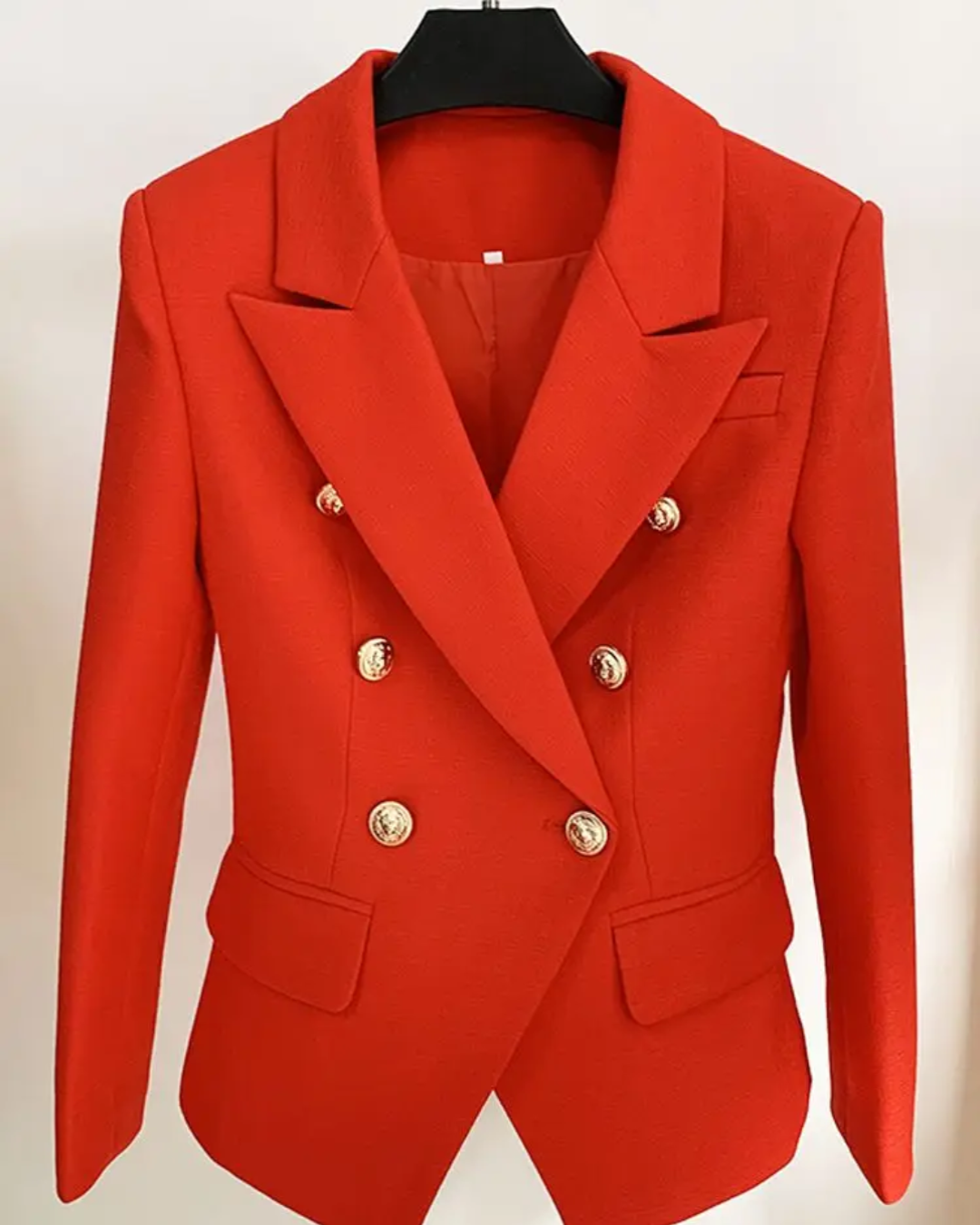 Double Breasted Textured Blazer Red S 