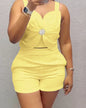 Thick Strap Bowknot Top and Casual Abstract Print Shorts B XL