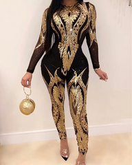 Long sleeve Sequin Bodycon Jumpsuit