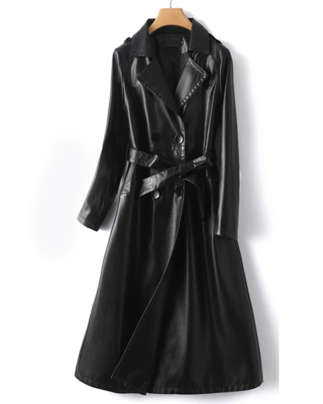 Long Leather Trench Coats Black M 