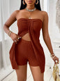 Strapless Bandeau Top Shorts Suit Dark Brown S