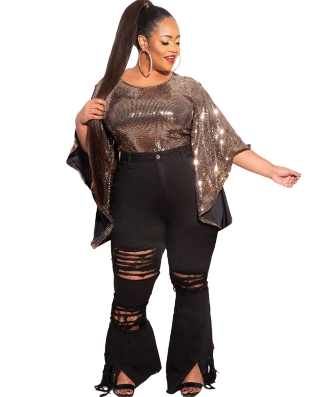 Plus Size Denim Flared Pants Black XXXL 