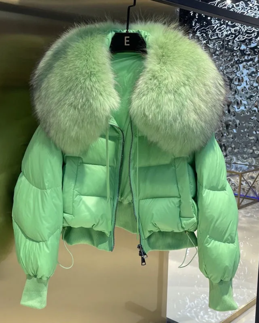 Faux Fur Collar Short Jacket Green S 