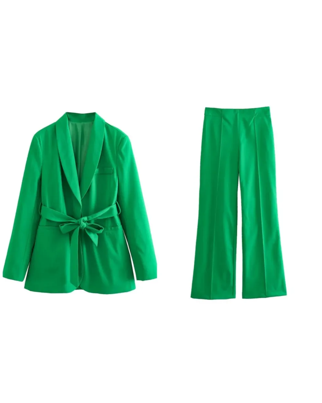 Loose Blazer and High Waist Pants Green XS 