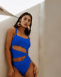 One piece flower cutout bikini cut swimsuit XL ROYAL BLUE