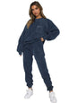 Women's 2-Piece Corduroy Solid Color Pullover with Long Sleeves Lake Blue XL