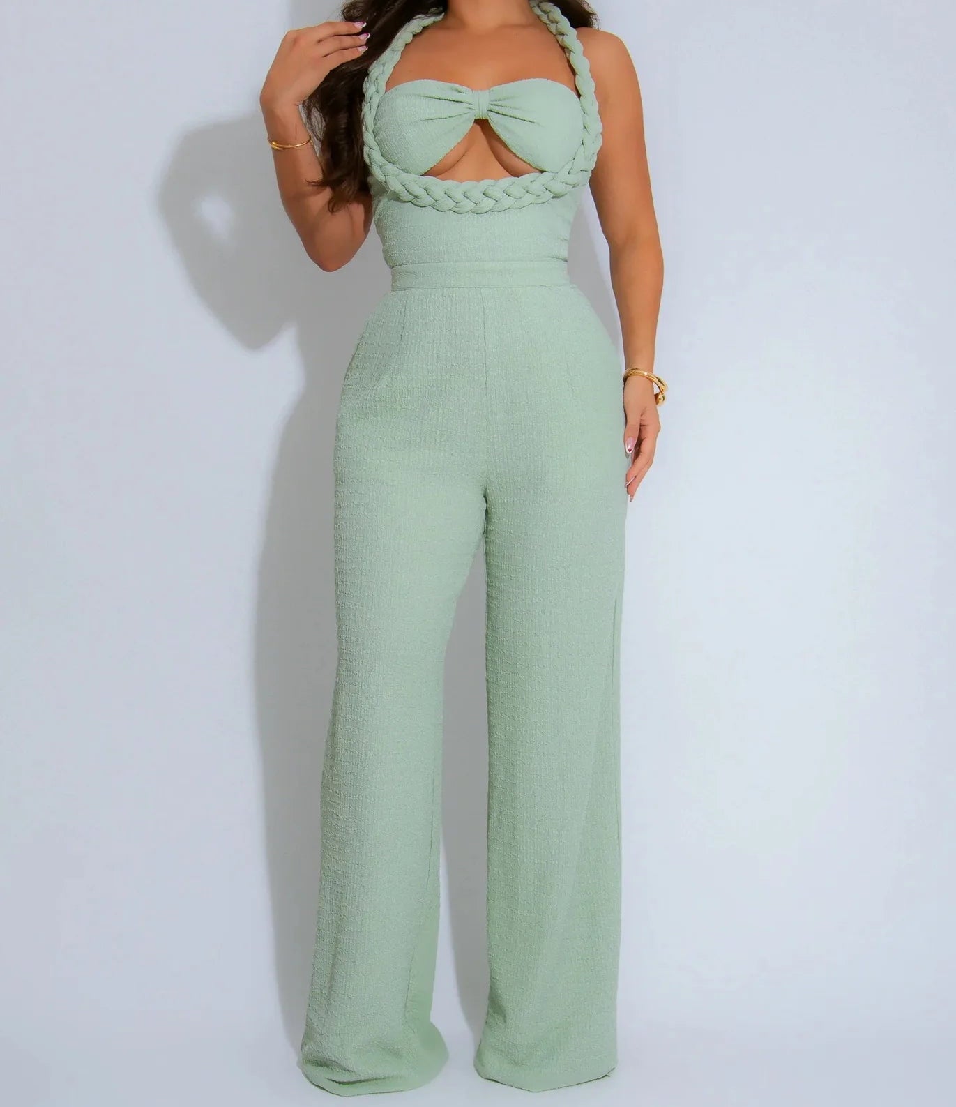 Luxe Braided Halter Jumpsuit green XXL