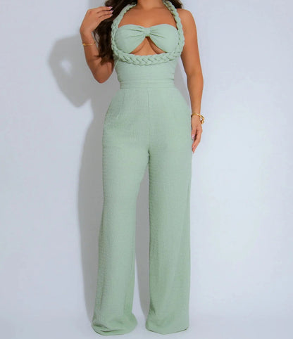 Luxe Braided Halter Jumpsuit green XXL