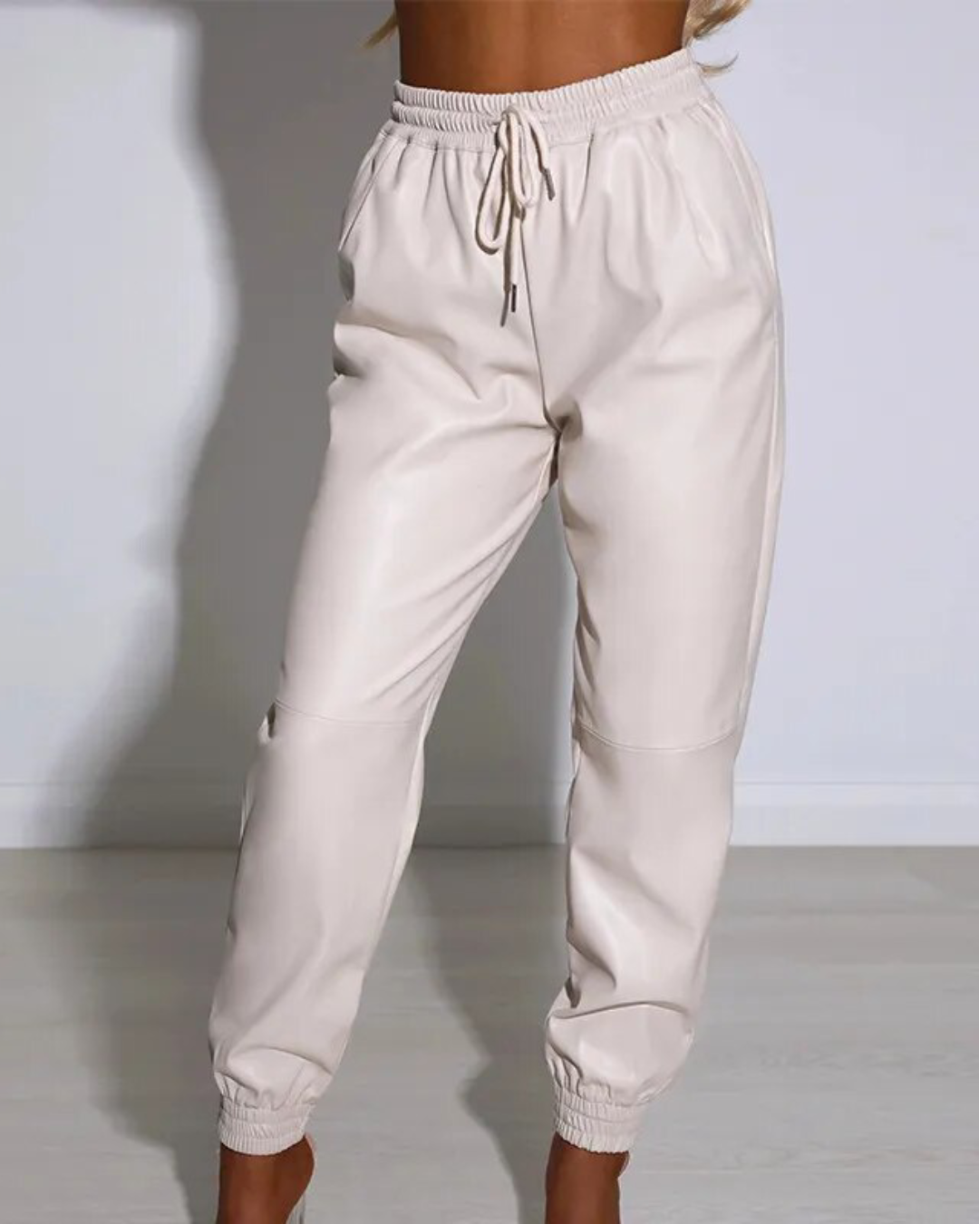 High Waist Loose Leather Pants White S 