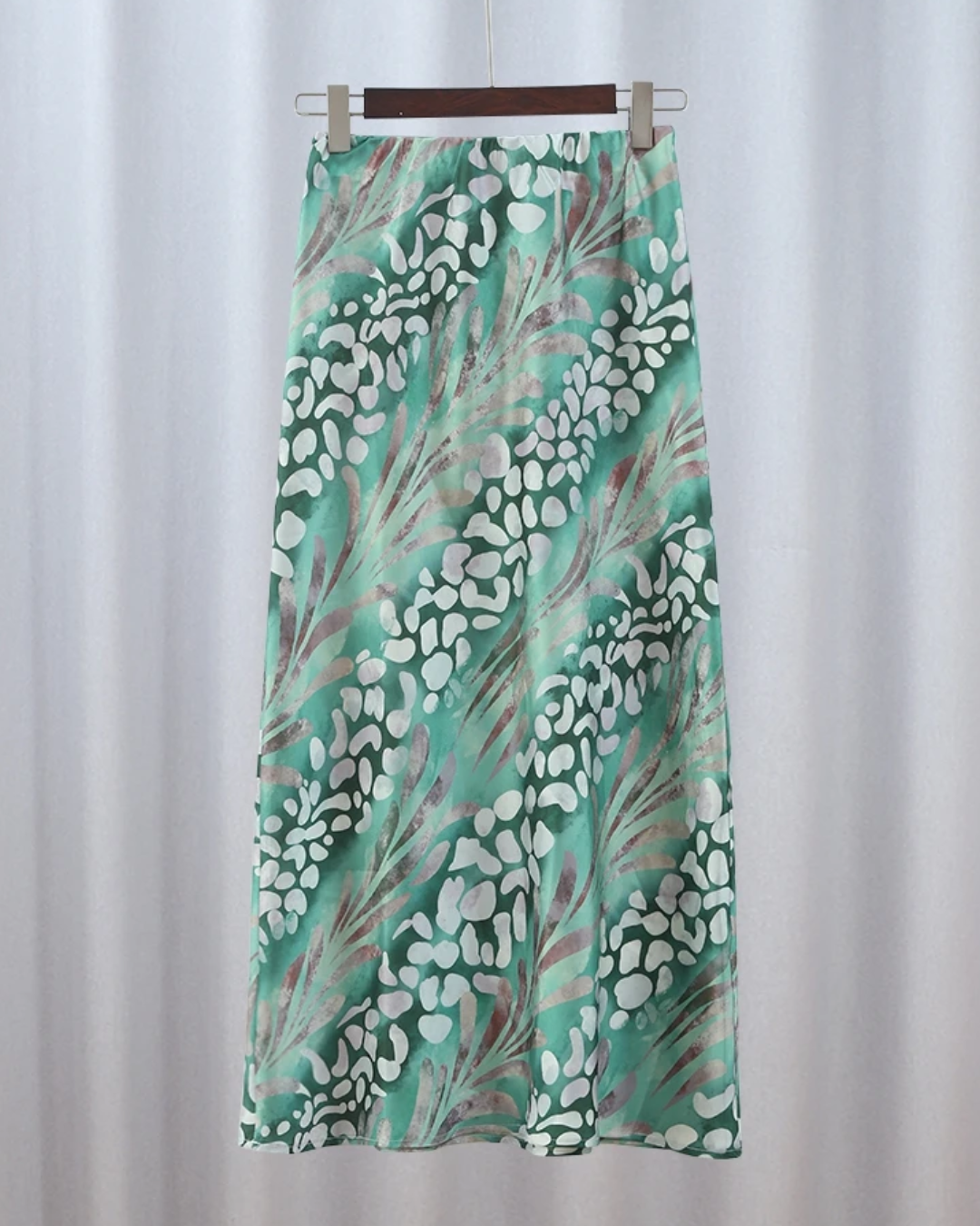 Printed Lapel Long Sleeves Suit Green Skirt S 