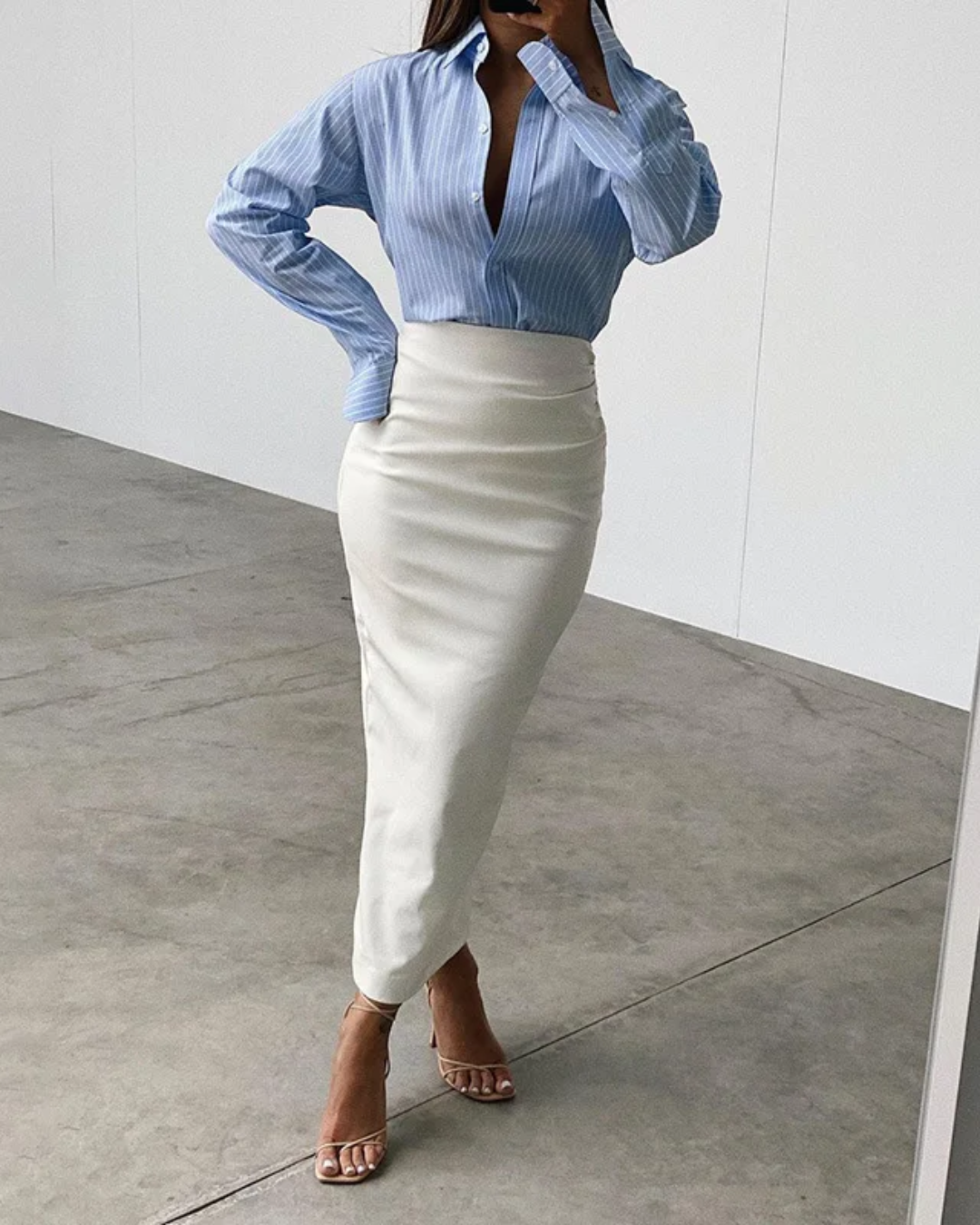 Ruched Leather Midi Skirts   