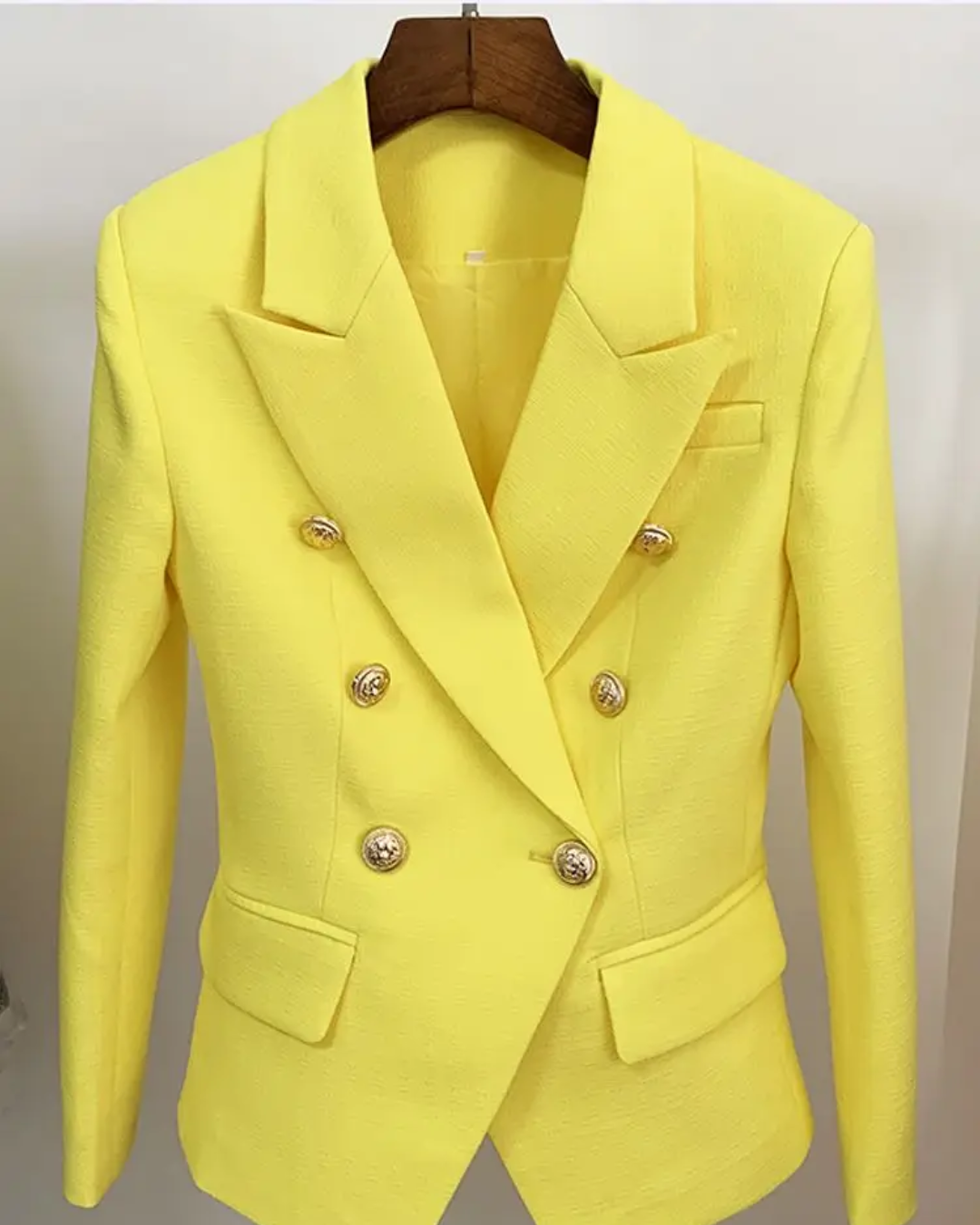 Double Breasted Textured Blazer Yellow S 