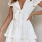 Deep V-Neck Tunic Waist Short Sleeve White XL