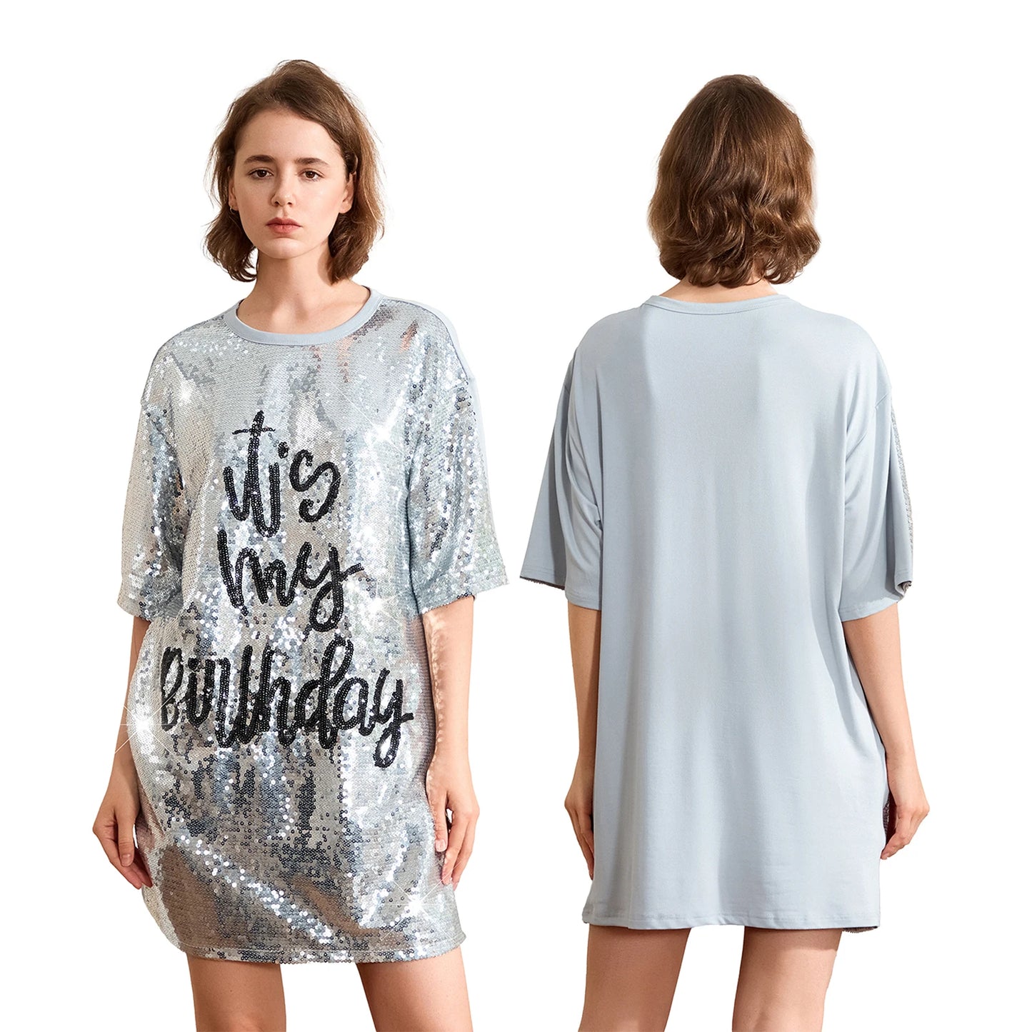 Glitter Sequin it’s my Birthday Dress Silver M