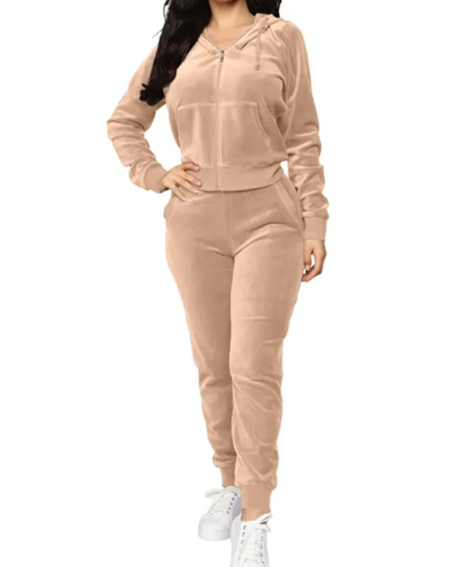 Hooded Top & Long Pants Set Khaki S 