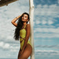 One piece flower cutout bikini cut swimsuit S Fluorescent green