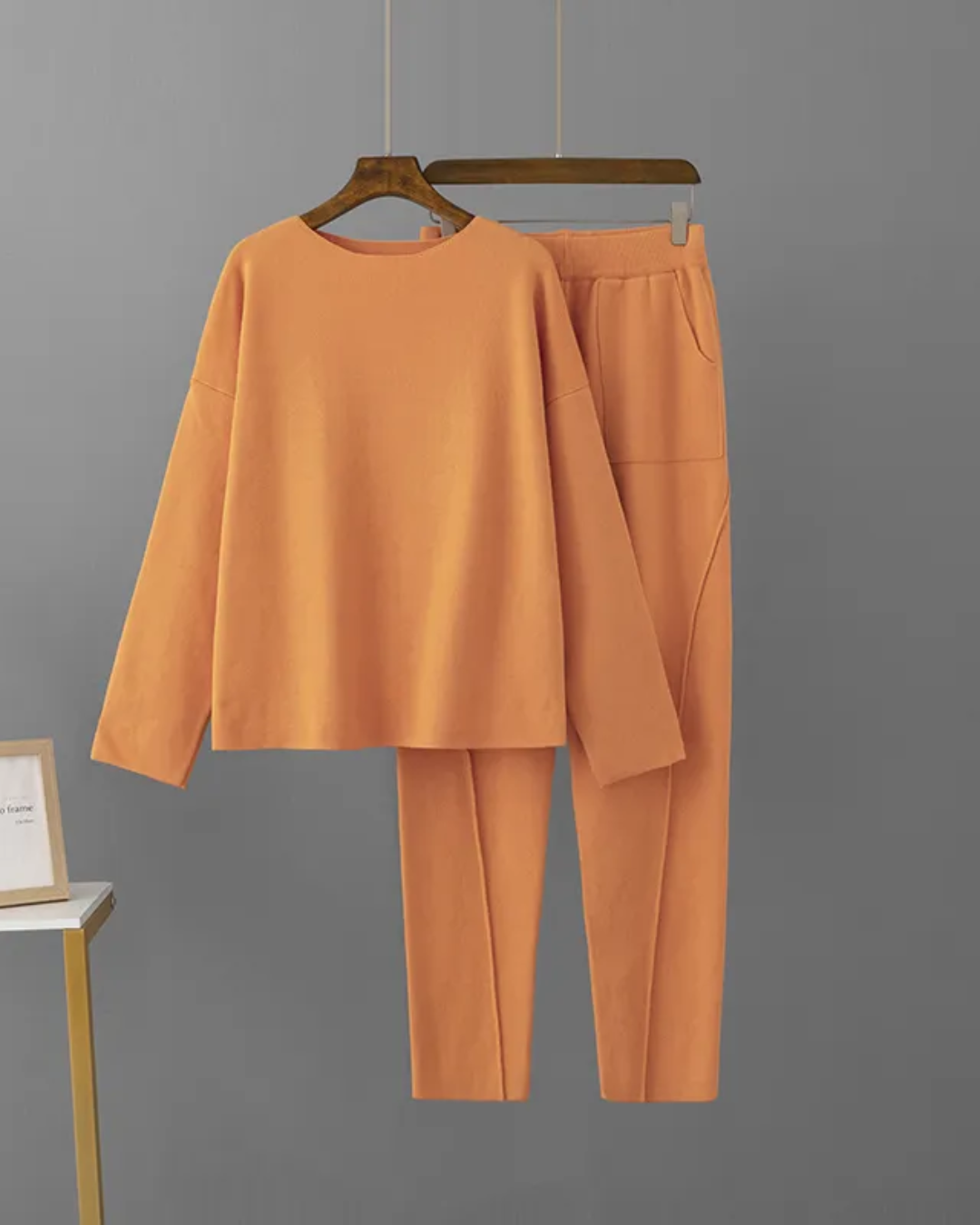 O Neck Loose Sweater & Pants Set Orange One Size 