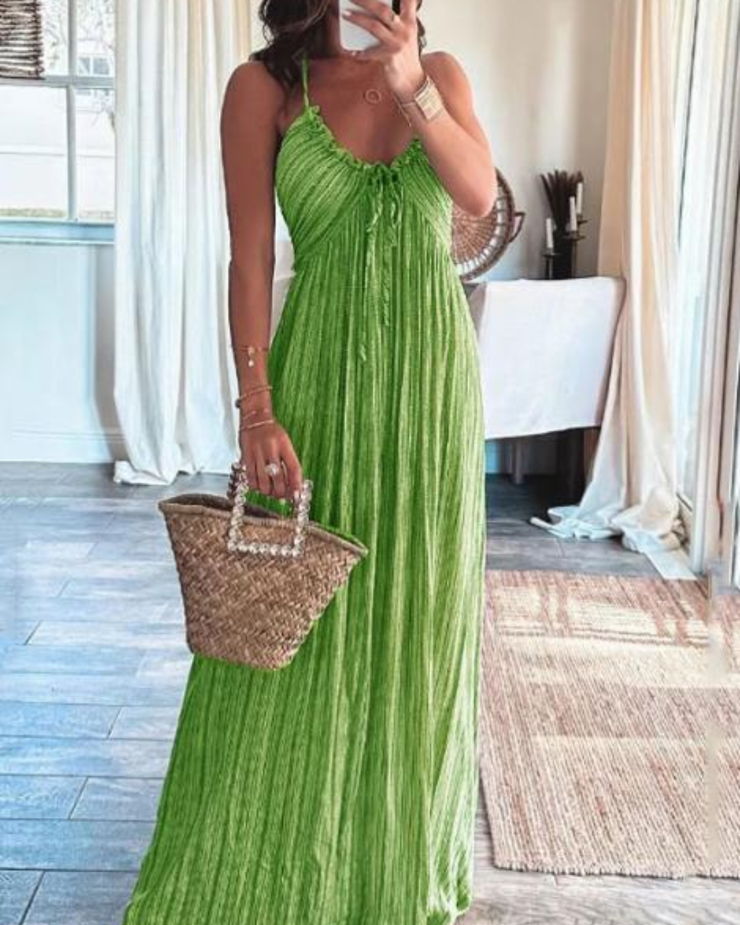 Loose Long Dress Green S 