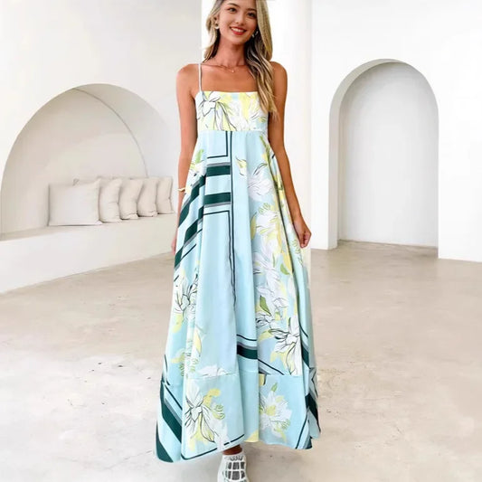 Sexy Off-Shoulder Backless Print Gown