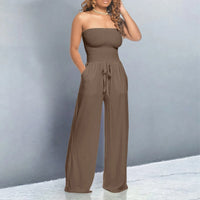Strapless Ruched Wide-Leg Romper