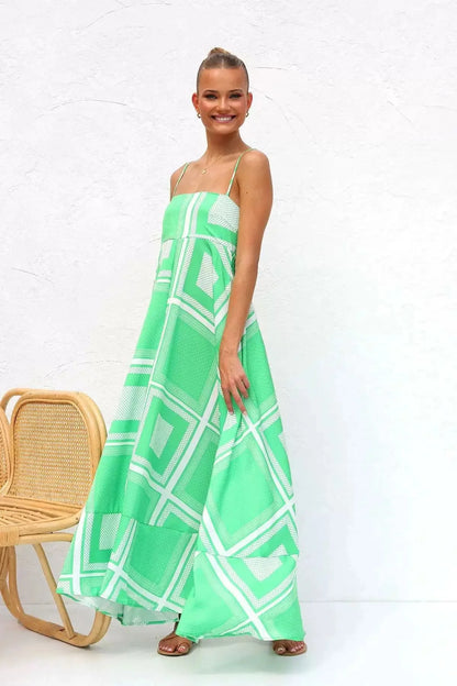 Sexy Off-Shoulder Backless Print Gown M green