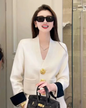 V-Neck Cardigan Long Sleeve Sweater White One Size 