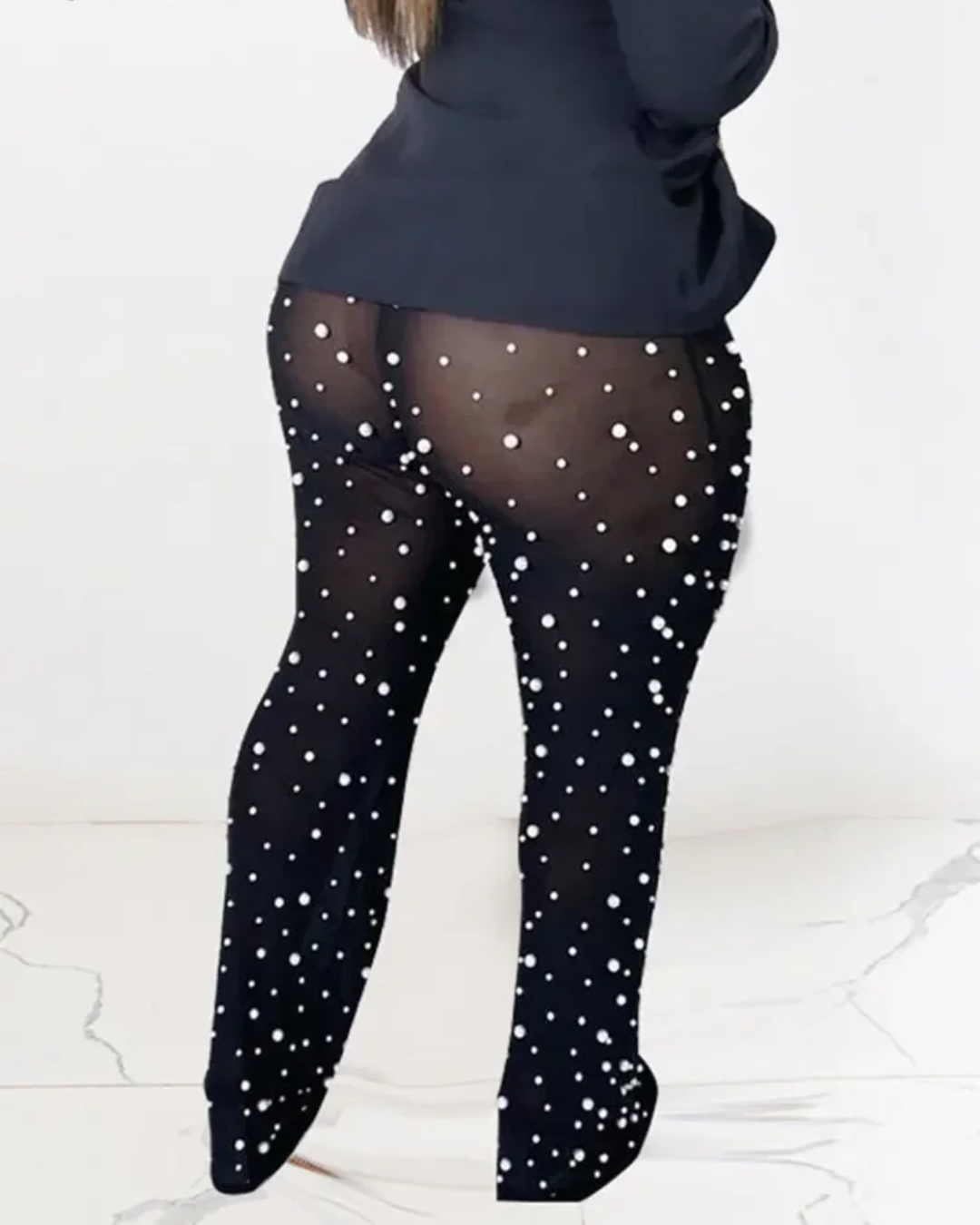 Mesh Beading Flare Trousers   