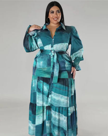 Plus Size Tie Dye Dress Light Blue XL 