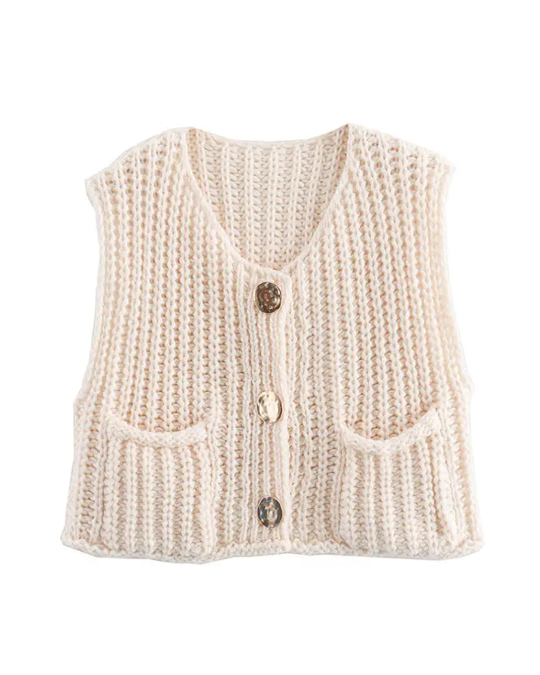 Sleeveless Round Neck Knitted Vest Coffee S 