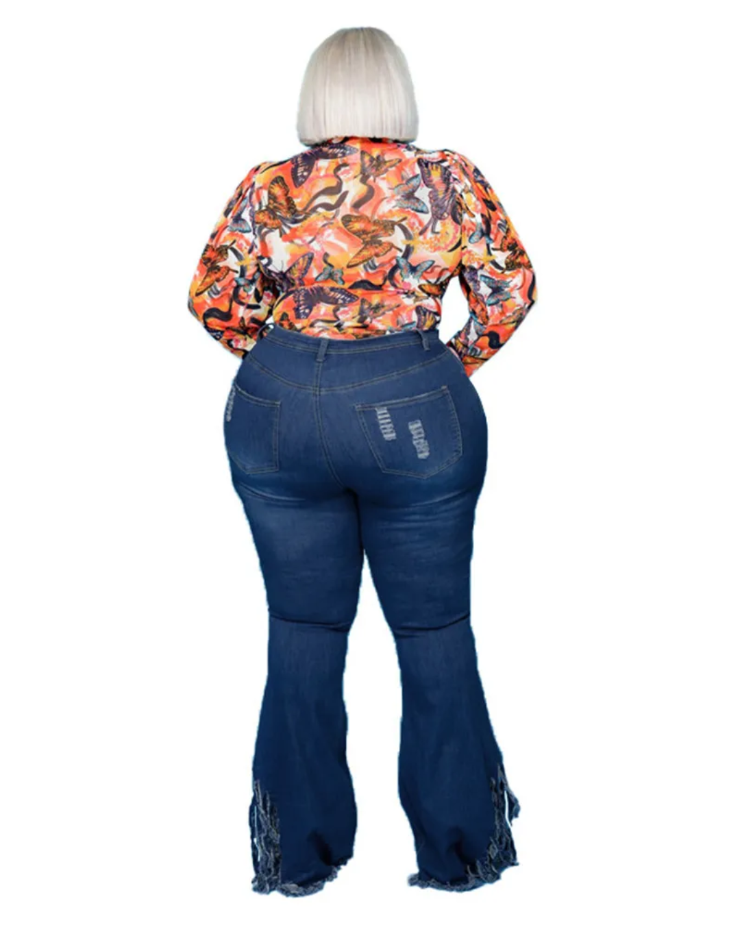 Plus Size Denim Flared Pants   