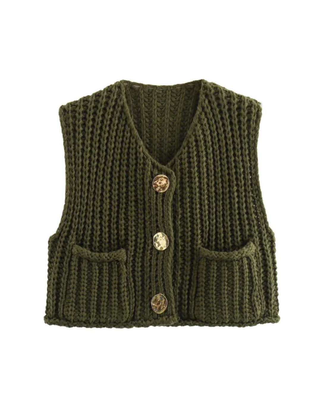 Sleeveless Round Neck Knitted Vest Beige S 