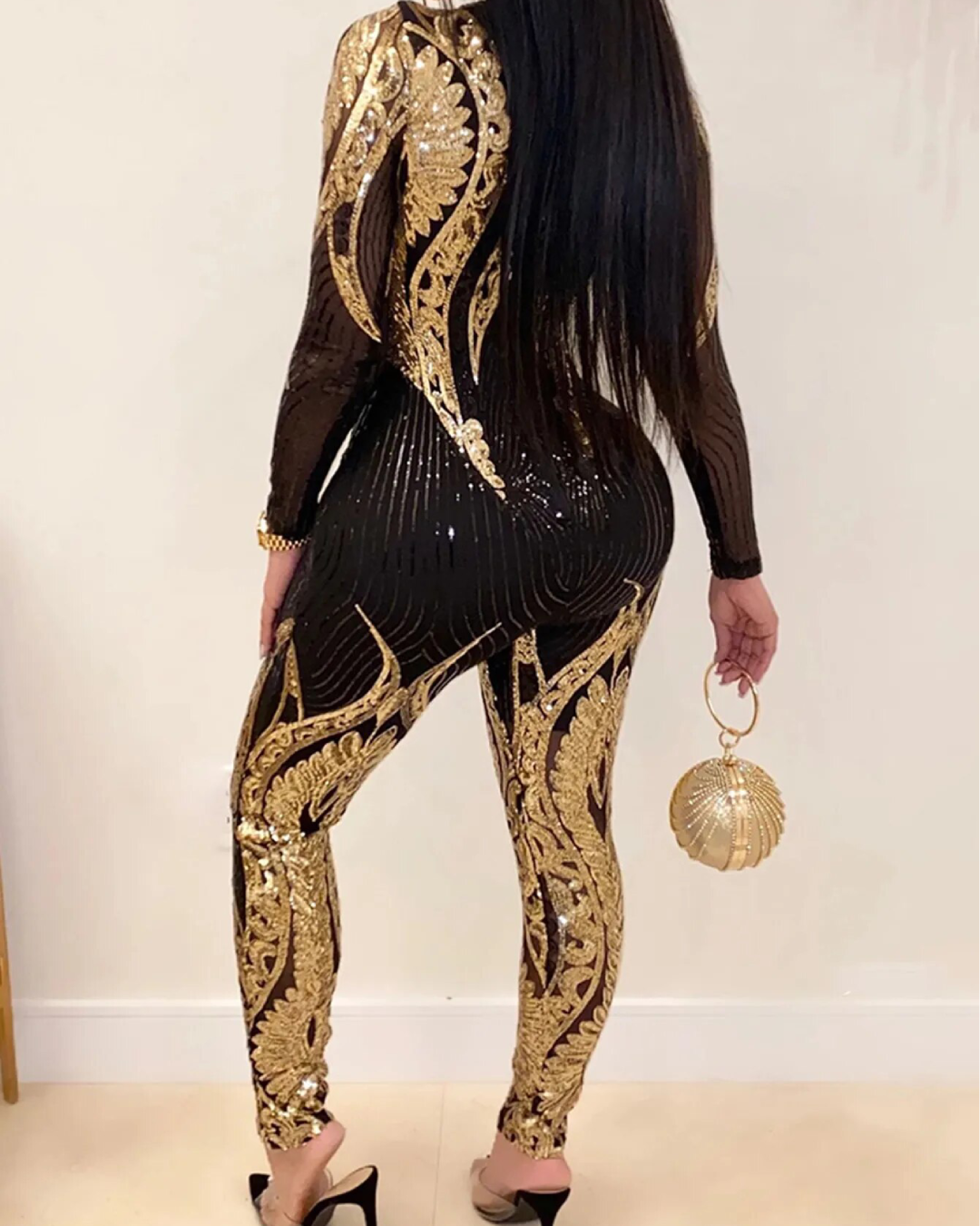 Long sleeve Sequin Bodycon Jumpsuit   