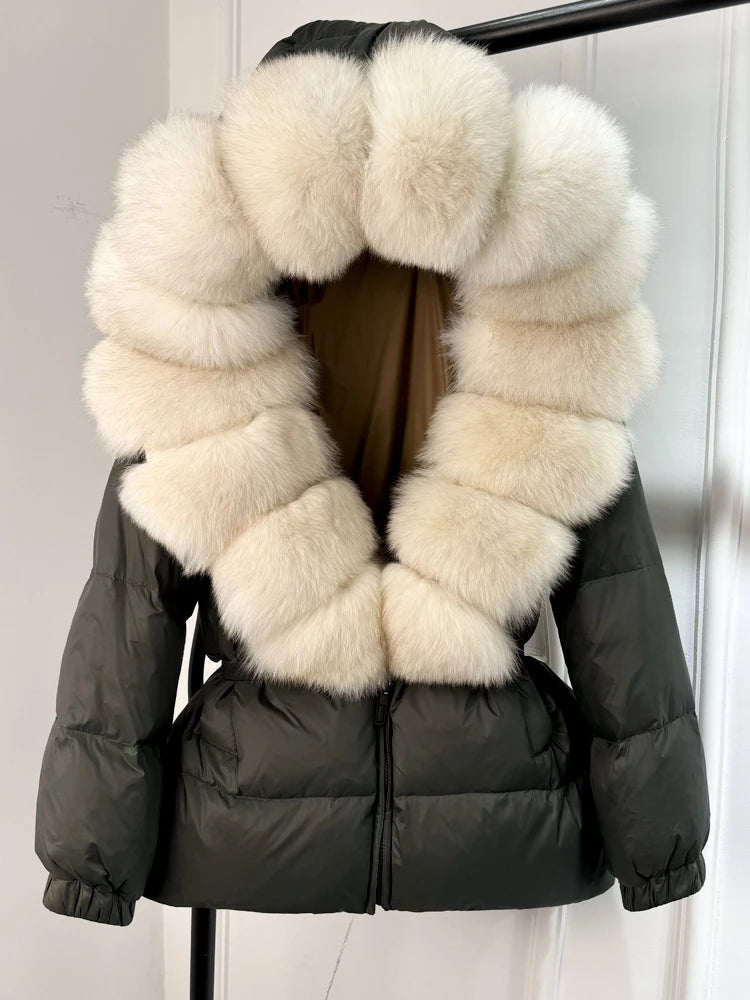 Winter Puffer Jacket Women Real Fox Fur Hooded Thick Warm real fox fur 5 S