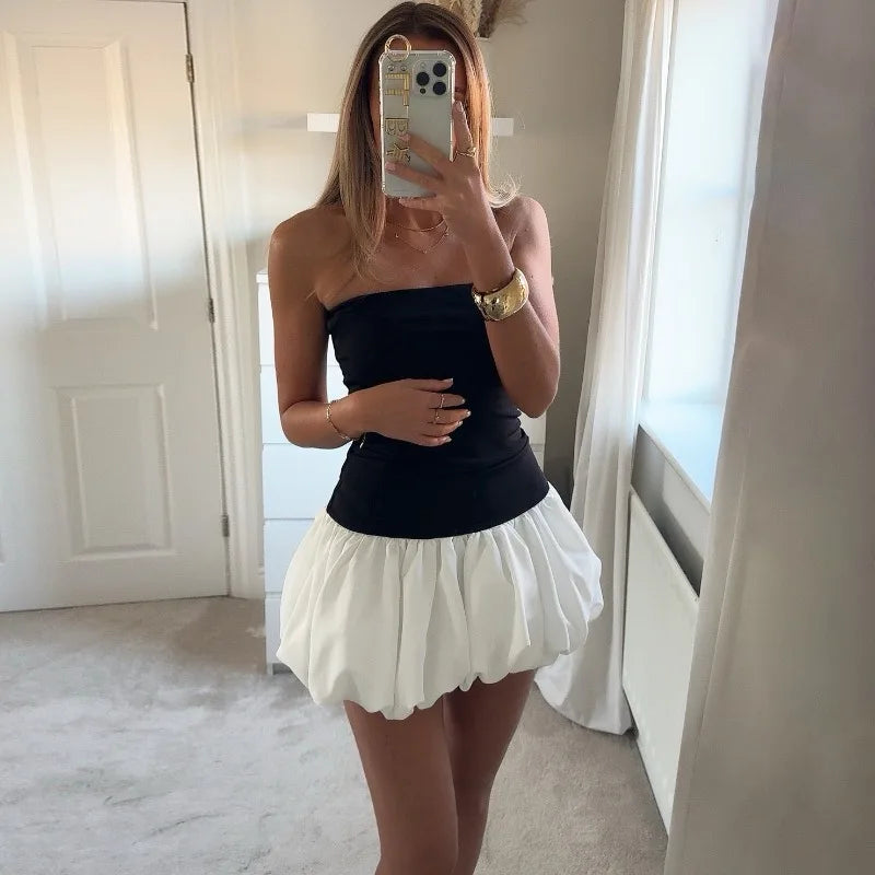 Slim fit sexy strapless bubble dress As Shown S