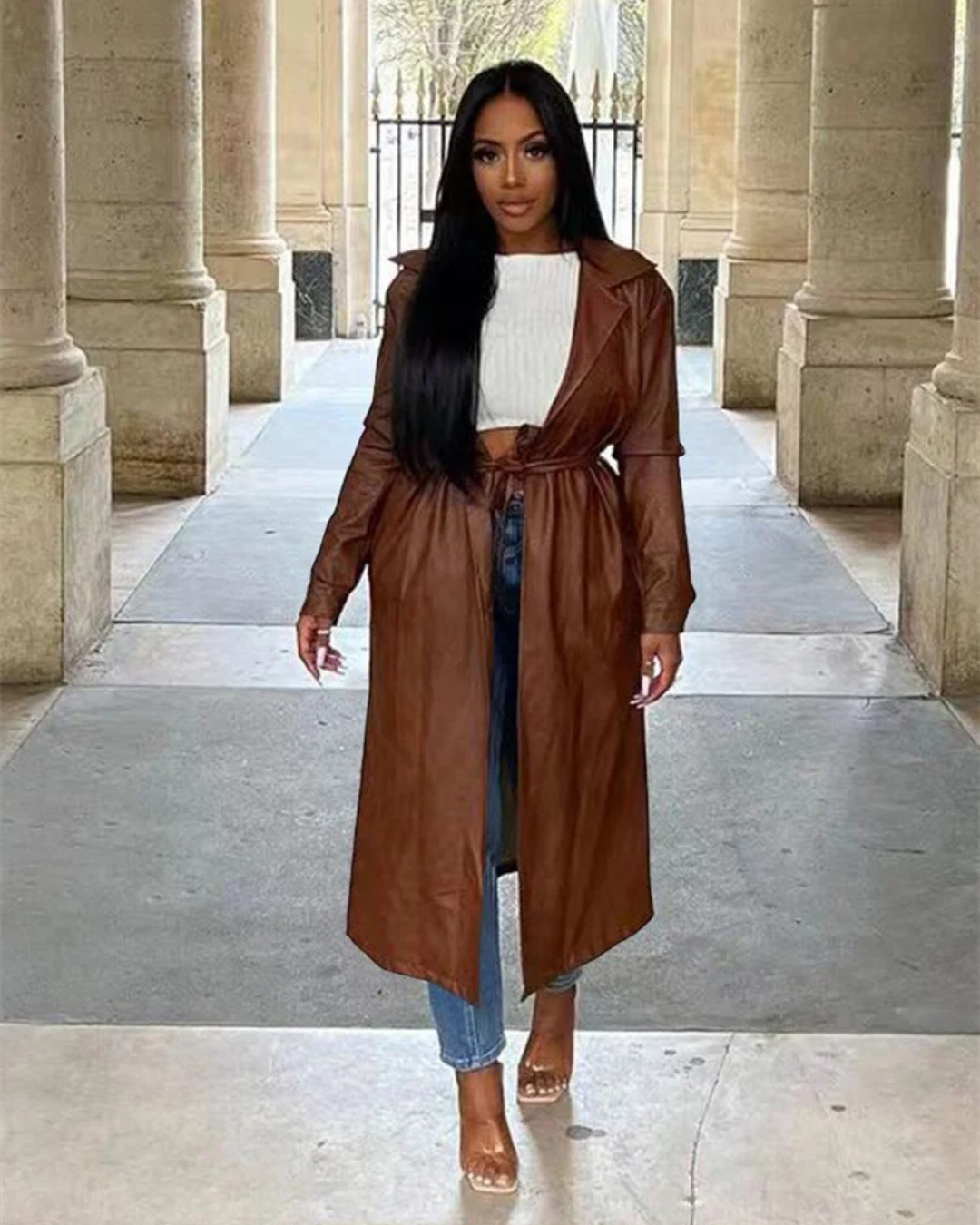 Long Belted Trench Coat Coffee S 