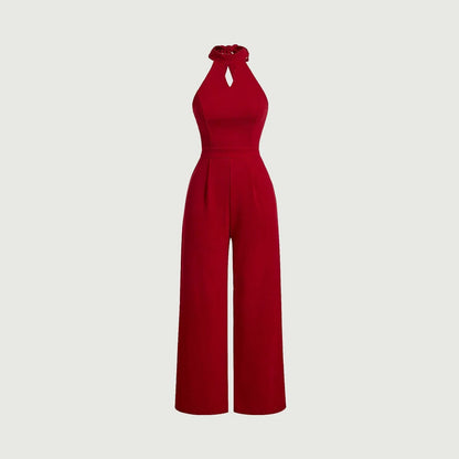 Off-Shoulder Halter Neck Jumpsuit Red S