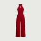 Off-Shoulder Halter Neck Jumpsuit Red S