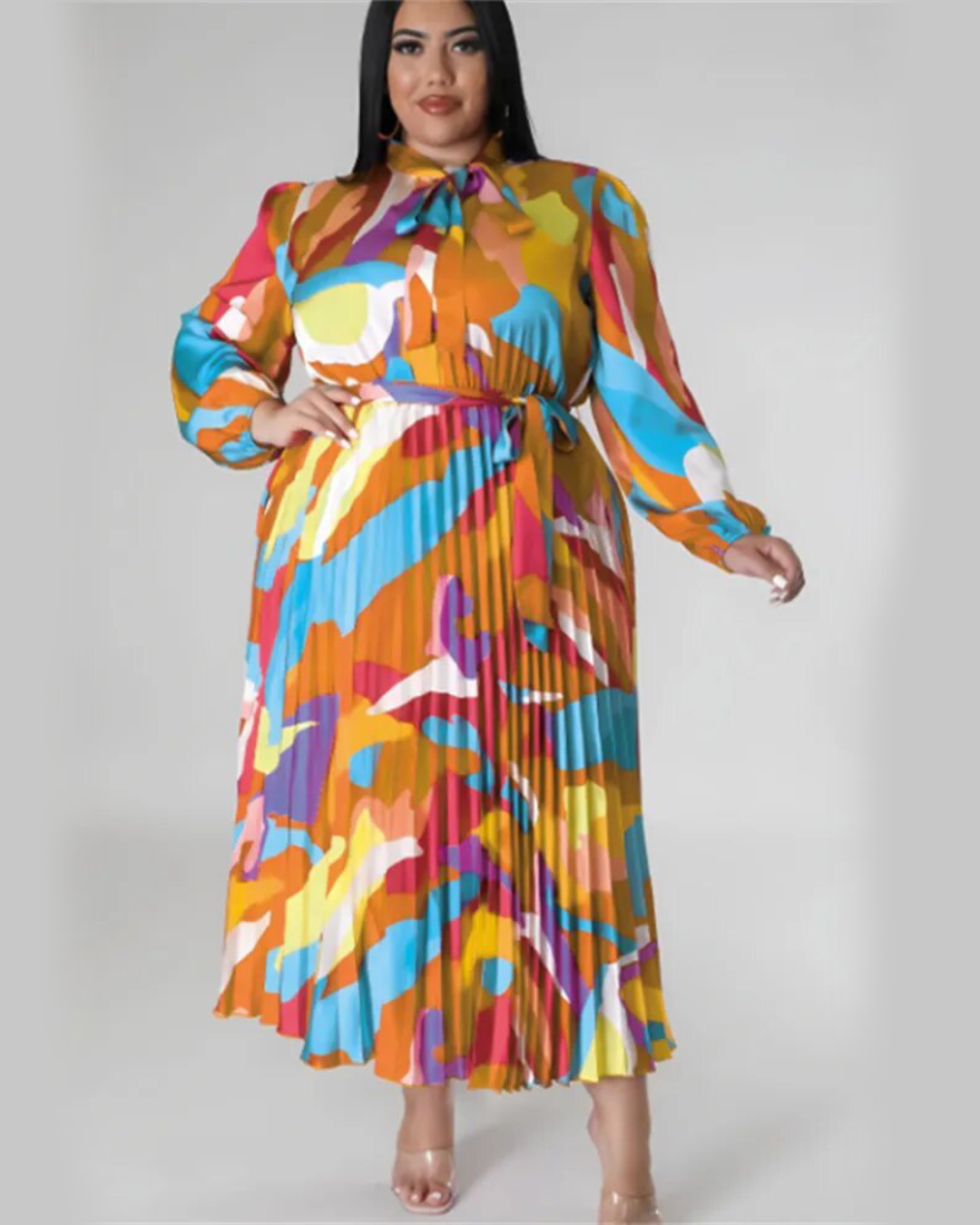 Plus Size Printed Tie Dye Dress Orange XL 