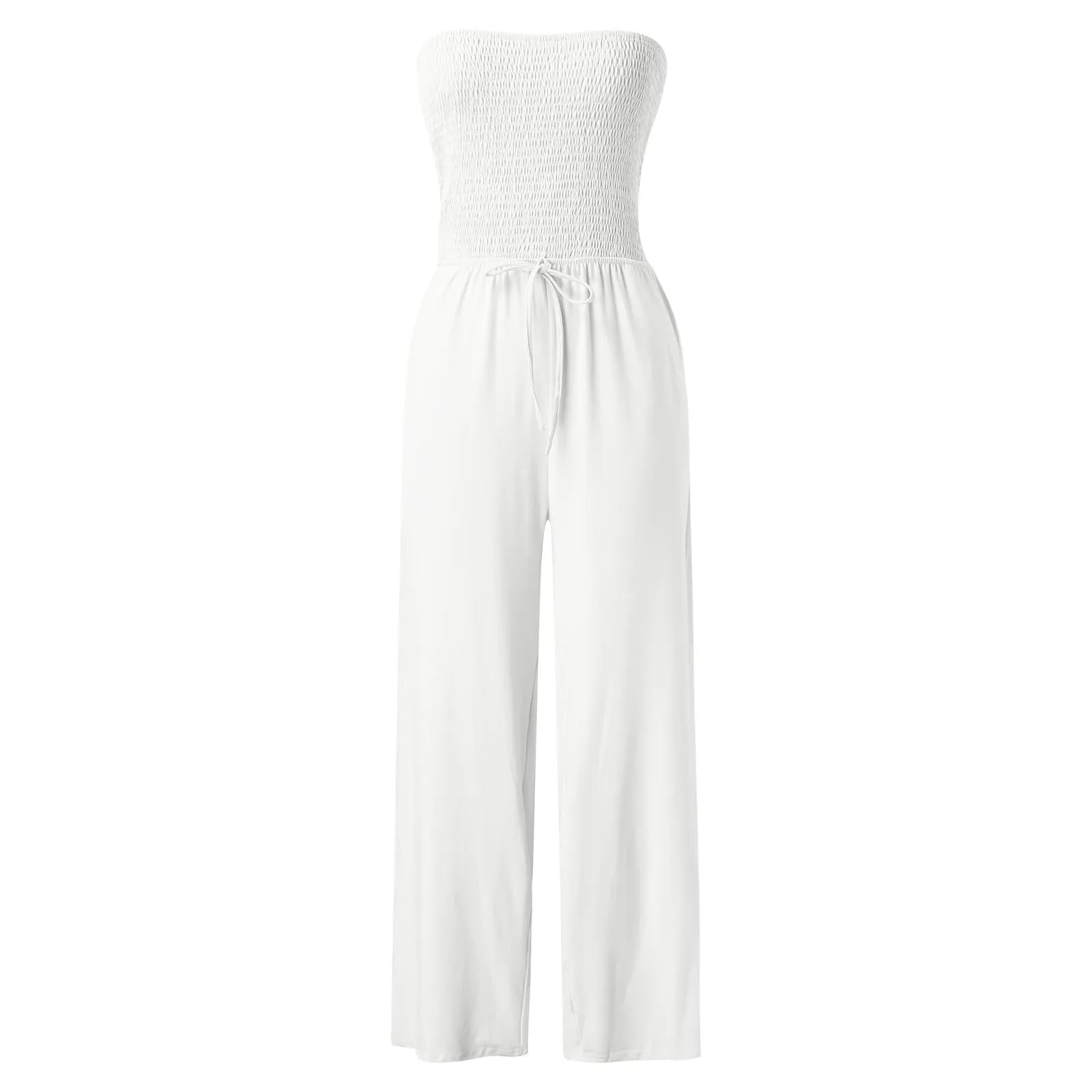 Strapless Ruched Wide-Leg Romper