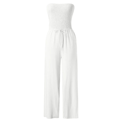 Strapless Ruched Wide-Leg Romper