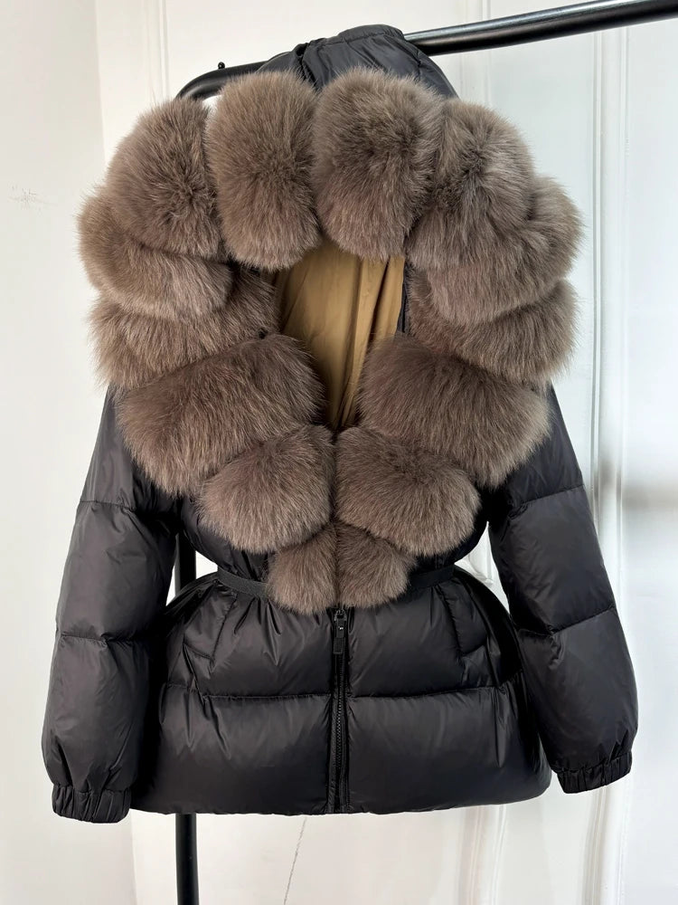 Winter Puffer Jacket Women Real Fox Fur Hooded Thick Warm