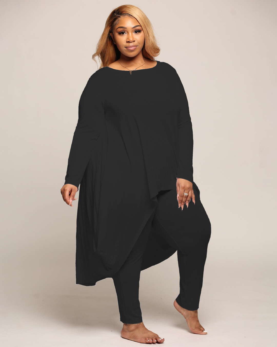 Plus Size Irregular Top Two Piece Set   