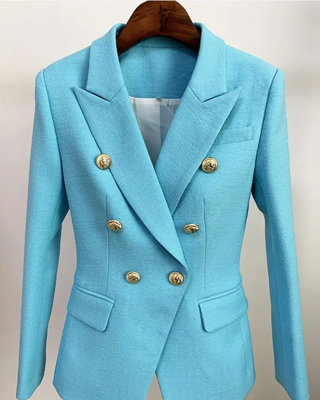 Double Breasted Textured Blazer Sky blue S 