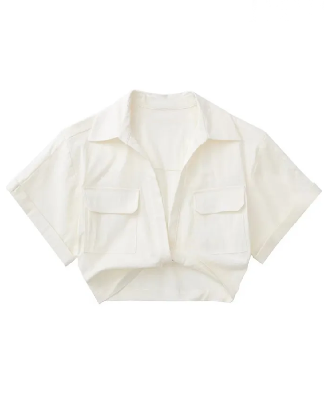 Cropped Patch Pockets Shirt White XS 